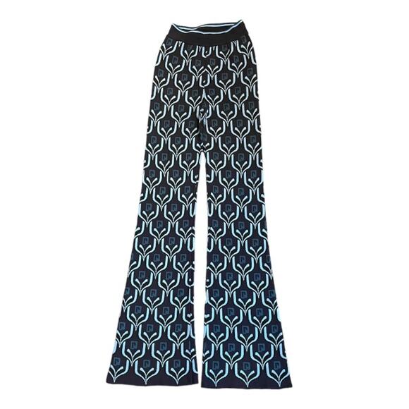 Paco Rabanne Flare Knit Pants Geometric Blue Size Small Retails $790 Retro - Picture 3 of 7